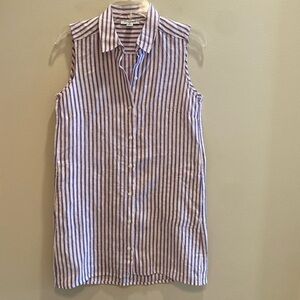 Pure Navy Sleeveless Linen Collared Button Thru Striped Shirt XS